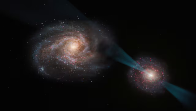 Two Ancient Galaxies Observed in Early Stages of a Cosmic Collision