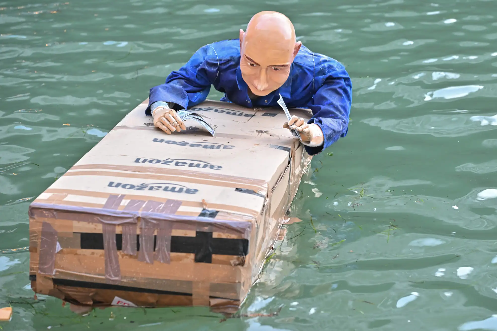 Protesters Stage Demonstration in Venice Canal Ahead of Bezos-Sánchez Wedding